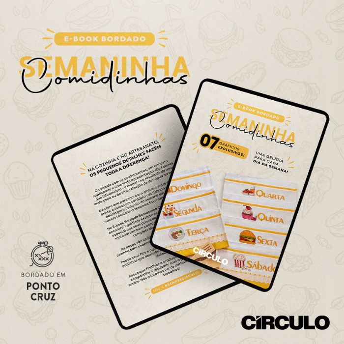 E-book Círculo Bordado Semaninha Comidinhas: 7 gráficos exclusivos!